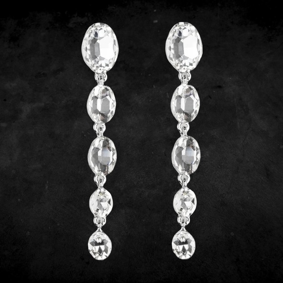 Red Carpet Radiance White Gem Bling Post Dangle Earrings - Picture 2 of 2